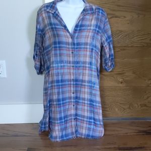 Bella Dahl Plaid Frayed Hem Tunic / Dress